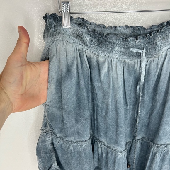 Pilcro Anthropologie Blue Linen Blend Mini Skirt Sz Medium Tiered Boho Festival - Picture 5 of 14